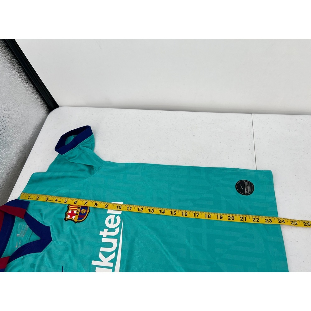 Nike Kids L FC Barcelona 19/20 Teal Jacquard Retro Collar Soccer Jersey - Picture 5 of 9